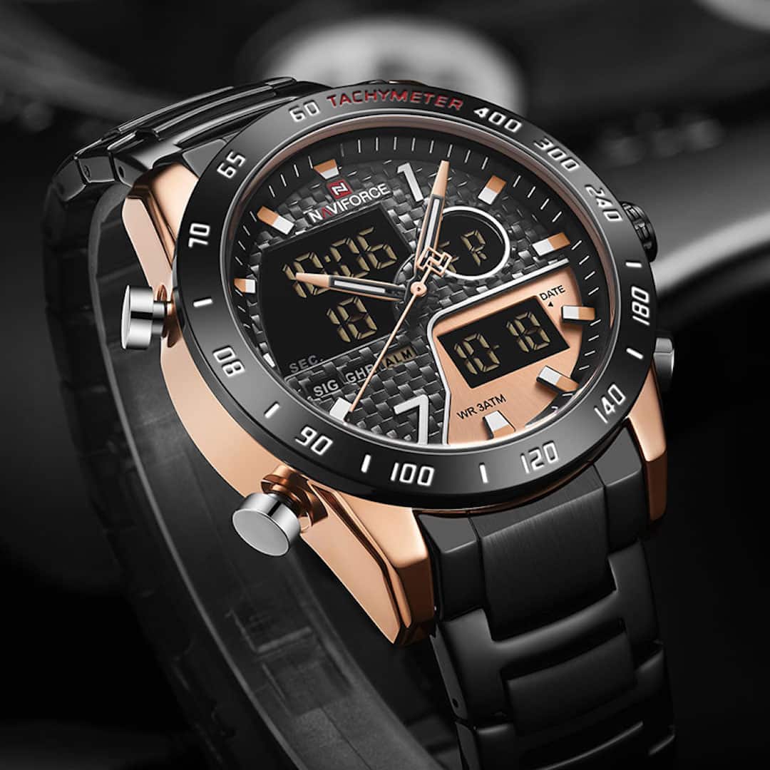 Moška ročna ura NaviForce Ambitious Black Gold