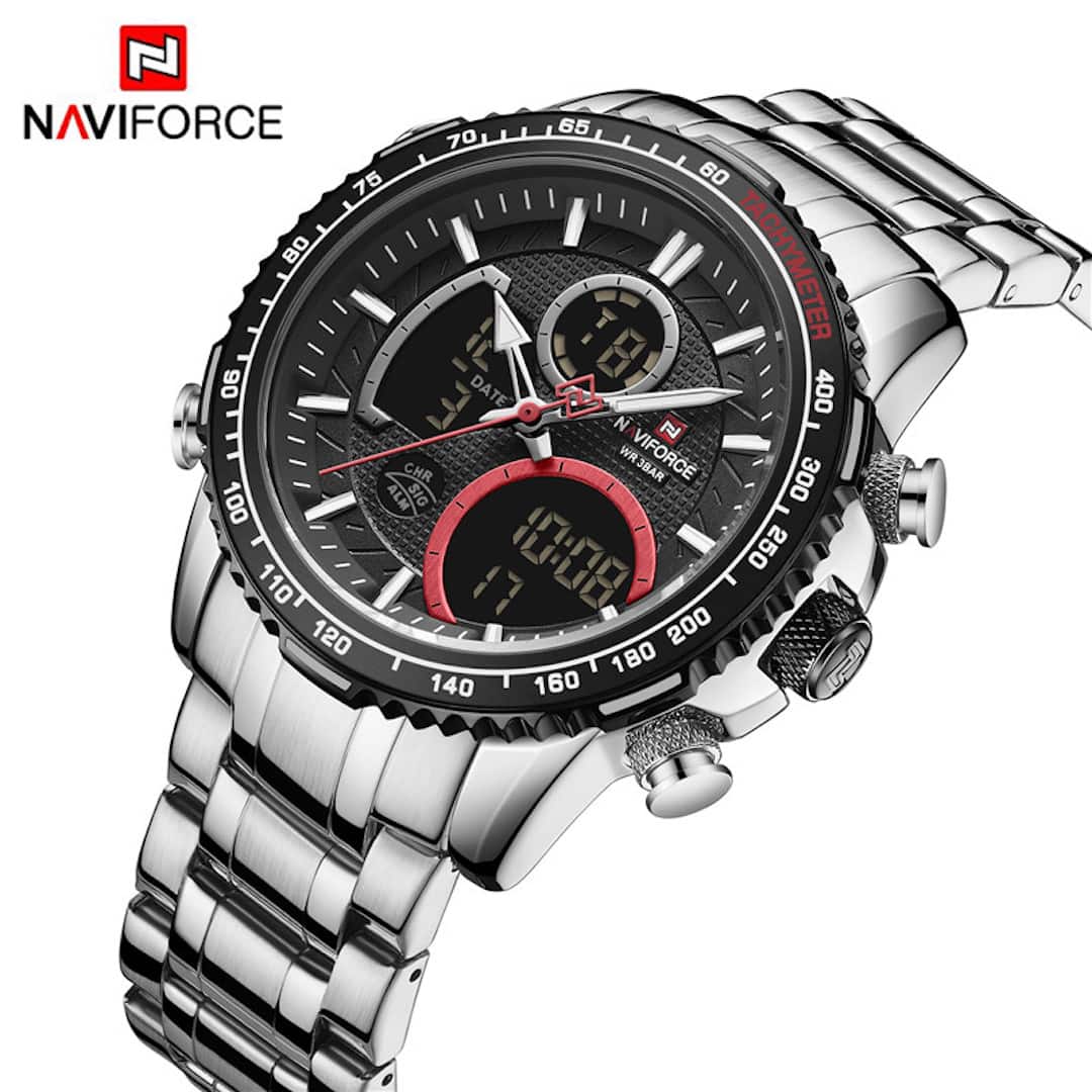 Moška ročna ura NaviForce Speedster Silver Black