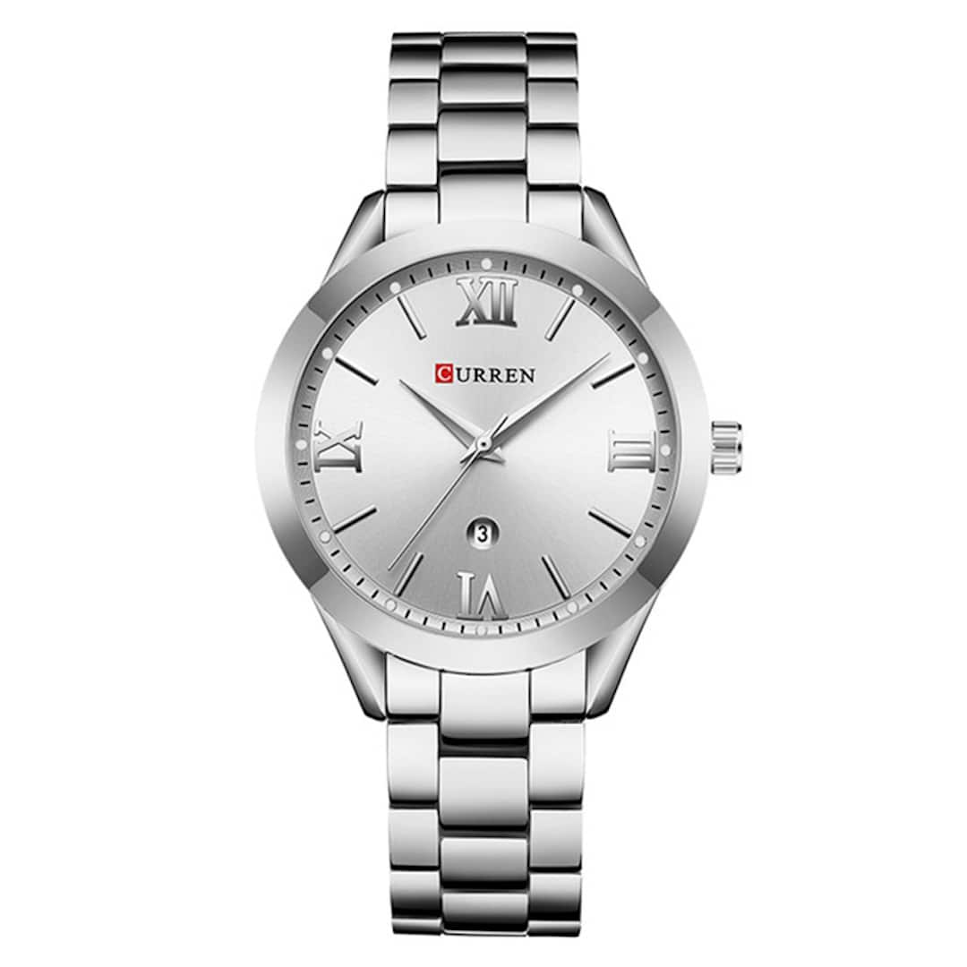 Ženska ročna ura Curren Blanche Silver na beli podlagi.