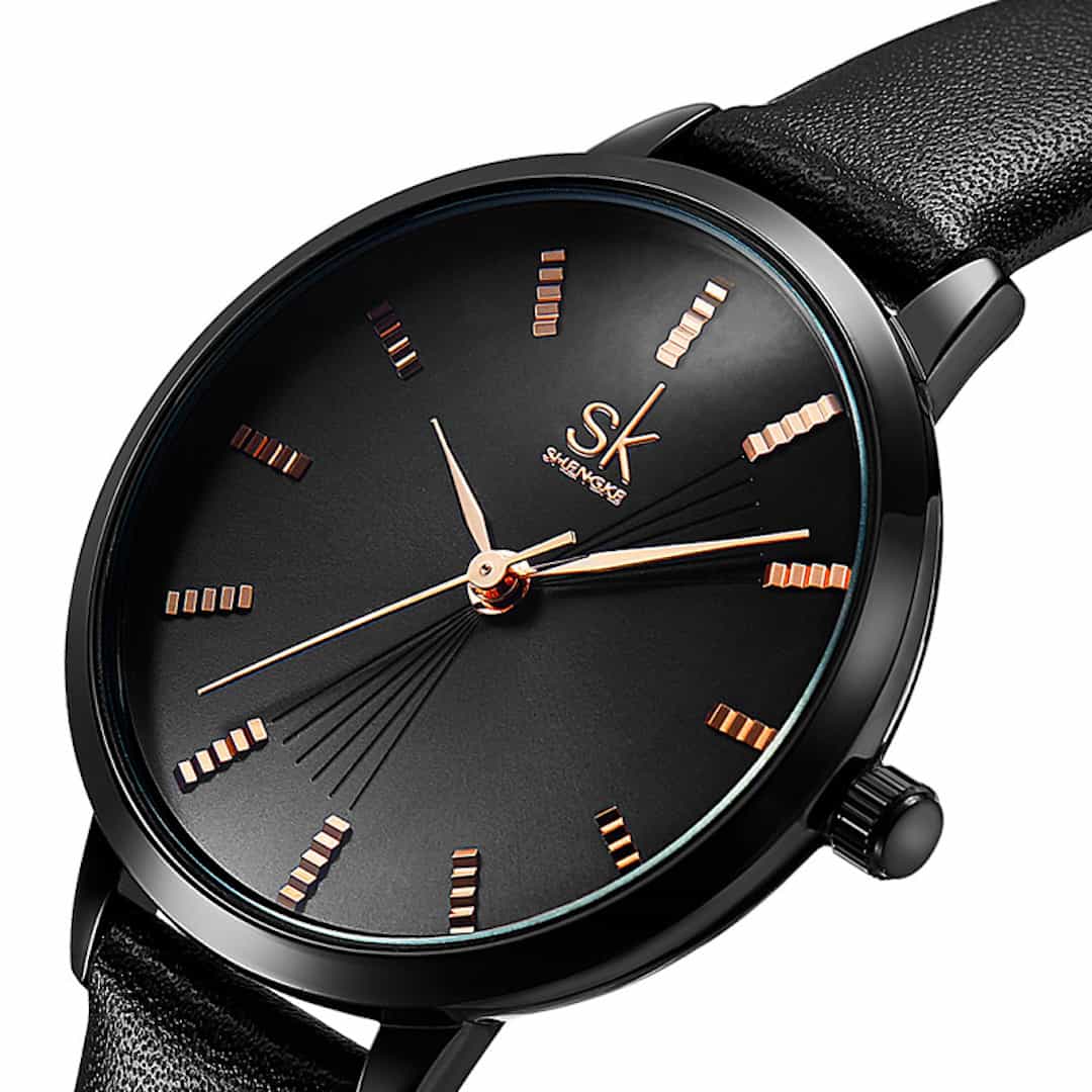 Detajlna slika ženske ročne ure SK Shengke Graceful Black.