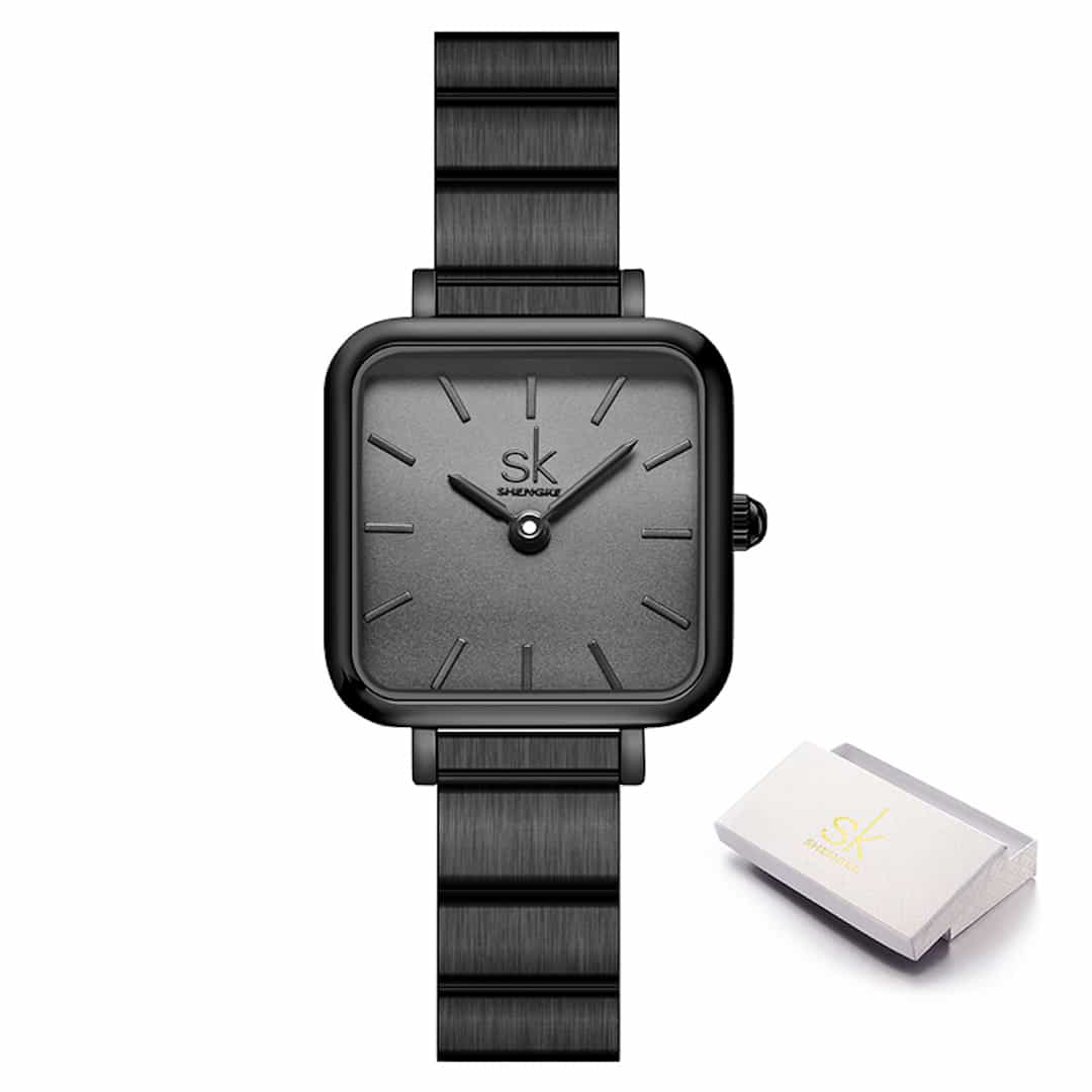 Ženska ročna ura SK Shengke Luxe Black - pogled spredaj.