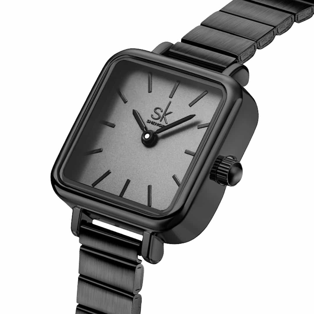 Ženska ročna ura SK Shengke Luxe Black - bližnji pogled.