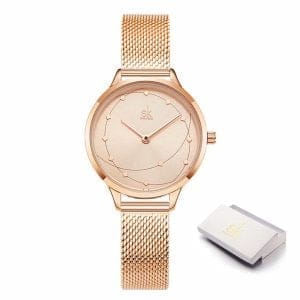 Ženska ročna ura SK Shengke Radiance Rose Gold s kovinskim paščkom in elegantno številčnico.