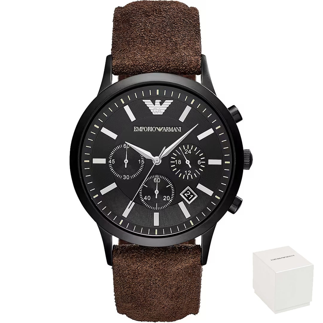 Moška ročna ura Emporio Armani AR11078, črno ohišje, rjav pašček.