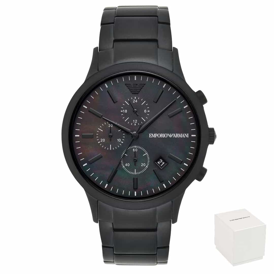 Moška ročna ura Emporio Armani Renato AR11275 v mat črni barvi.