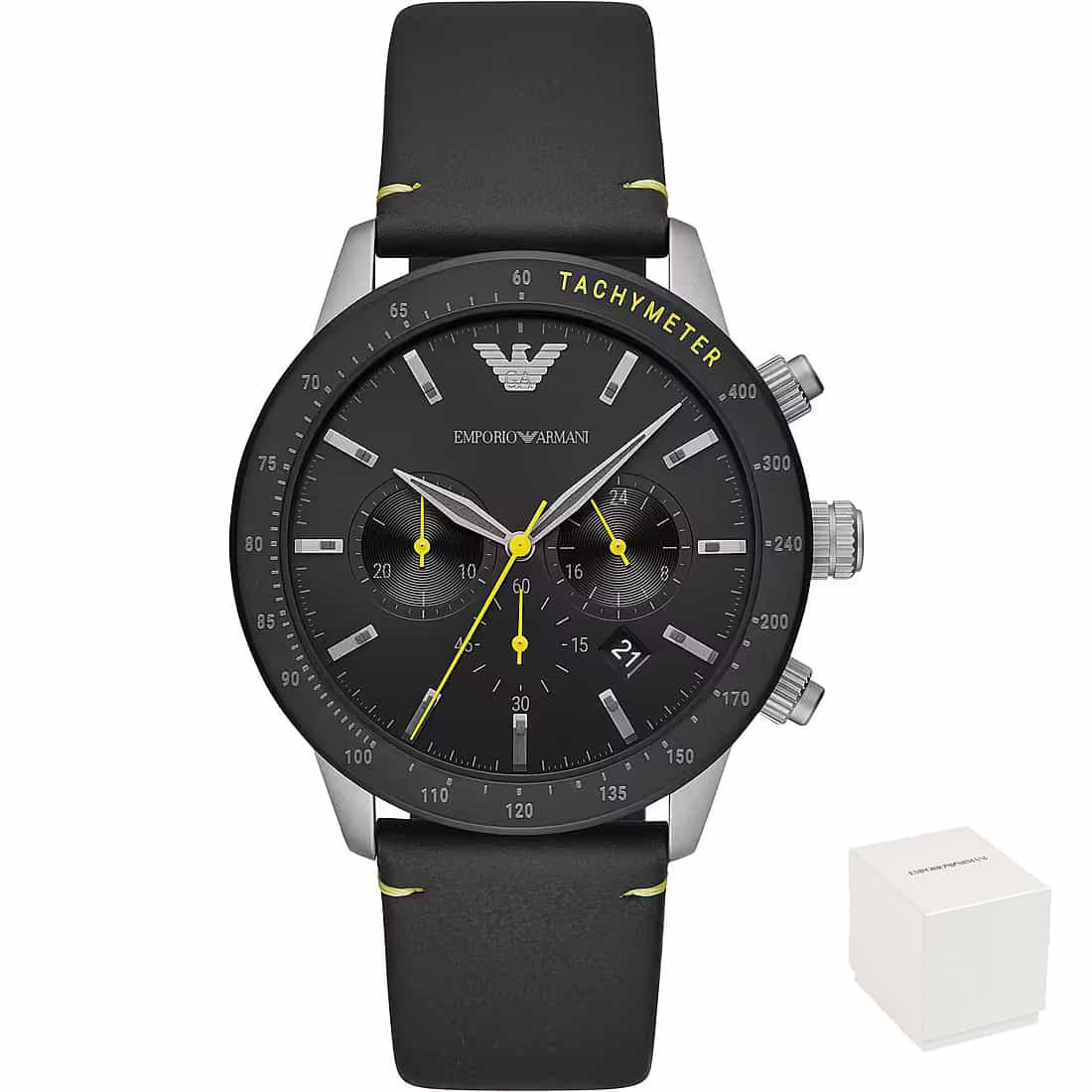 Moška ročna ura Emporio Armani AR11325, črna številčnica, usnjen pašček.