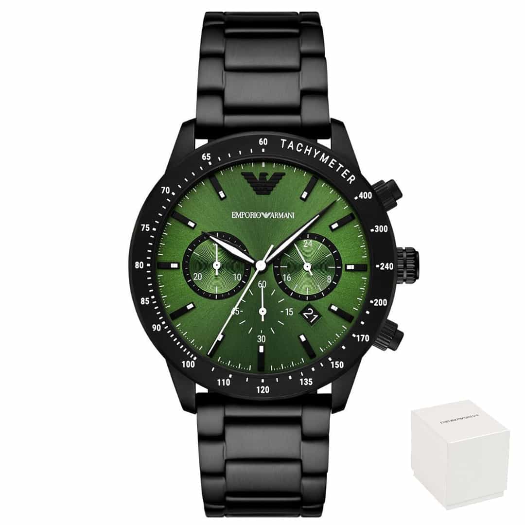Moška ročna ura Emporio Armani AR11472, zelena številčnica, kronograf.