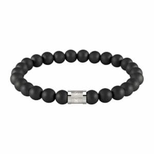Moška zapestnica Hugo Boss 1580042M iz mat črnih kroglic s kovinskim elementom.