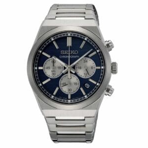 Moška ročna ura Seiko Chronograph SSB453P1 s temno modro številčnico in srebrnimi detajli.