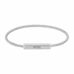 Moška zapestnica Hugo Boss 1580387 iz nerjavečega jekla s pletenim dizajnom in logotipom.