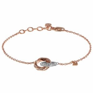 Ženska zapestnica Emporio Armani EGS3005221 v dvobarvni kombinaciji rose gold in srebrne, okrašena s kristali.