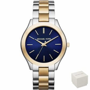 Ženska ura Michael Kors Slim Runway MK3479 z modro številčnico in dvo-barvnim kovinskim paščkom