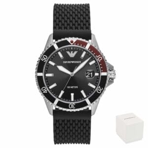 Moška ročna ura Emporio Armani AR11341 Diver z luminiscenčnimi kazalci in črnim silikonskim paščkom