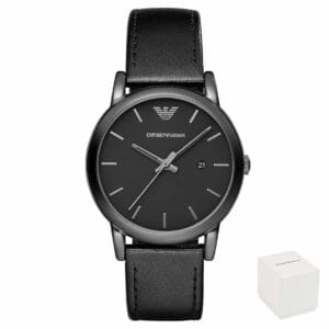 Emporio Armani AR1732 z črno minimalistično številčnico in usnjenim paščkom