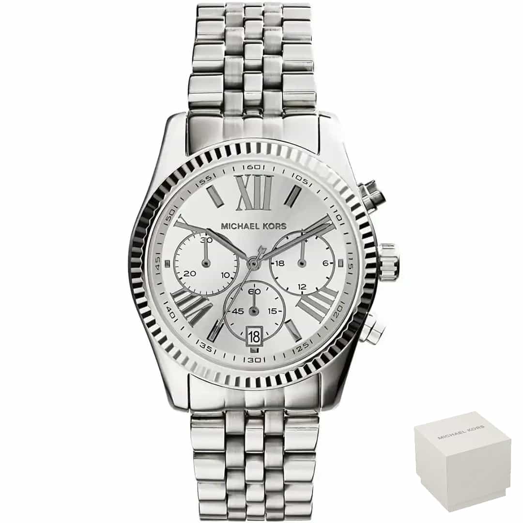 Ženska ročna ura Michael Kors Lexington MK5555 s kronografom v sijoči srebrni izvedbi
