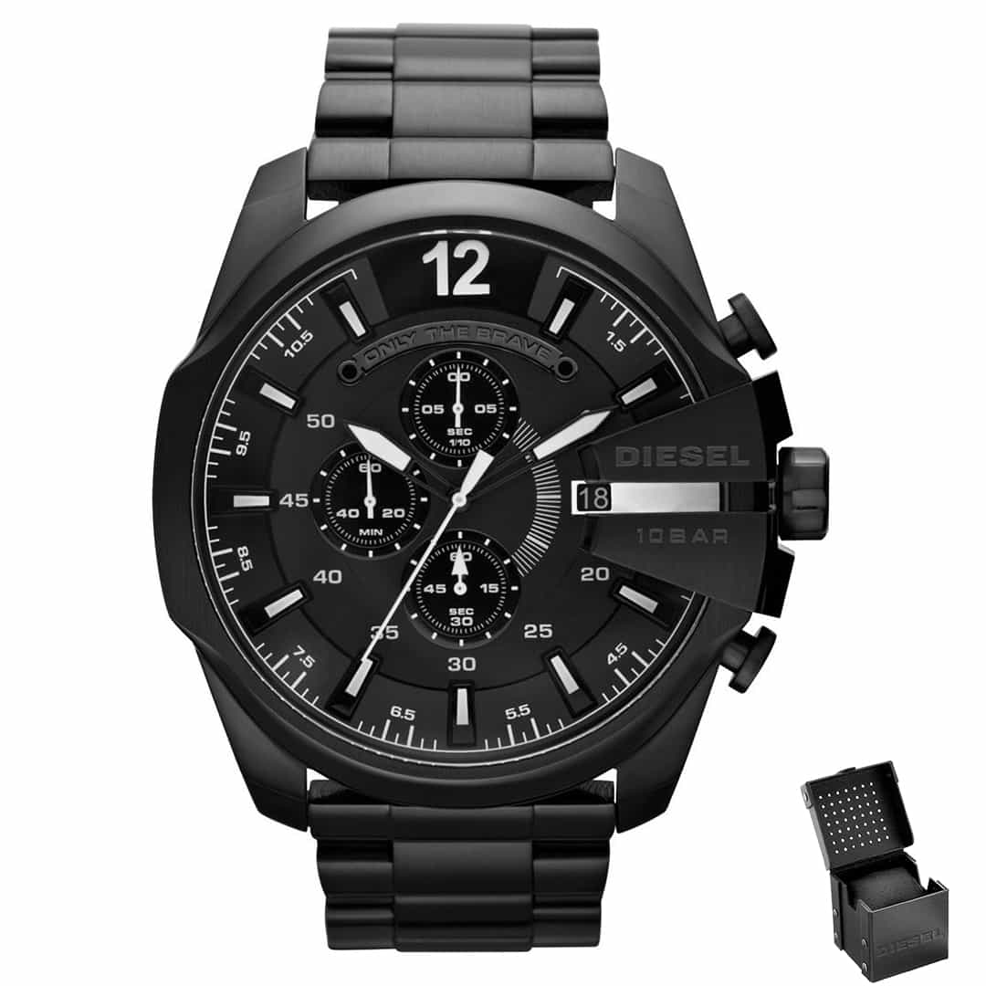 Moška ročna ura Diesel Mega Chief DZ4283 v črni barvi z darilno škatlico