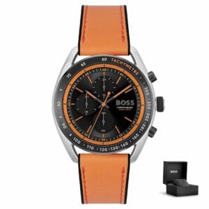 Moška ura Hugo Boss Centre Court 1514025 s črno-oranžno številčnico in darilno škatlico