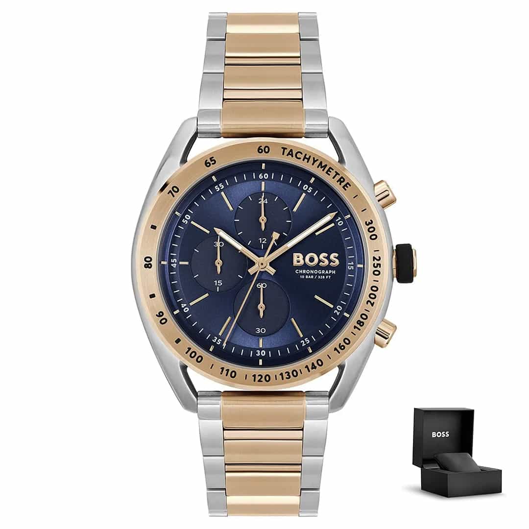 Moška ura Hugo Boss Centre Court 1514026 z modro številčnico, kovinskim paščkom in darilno škatlico