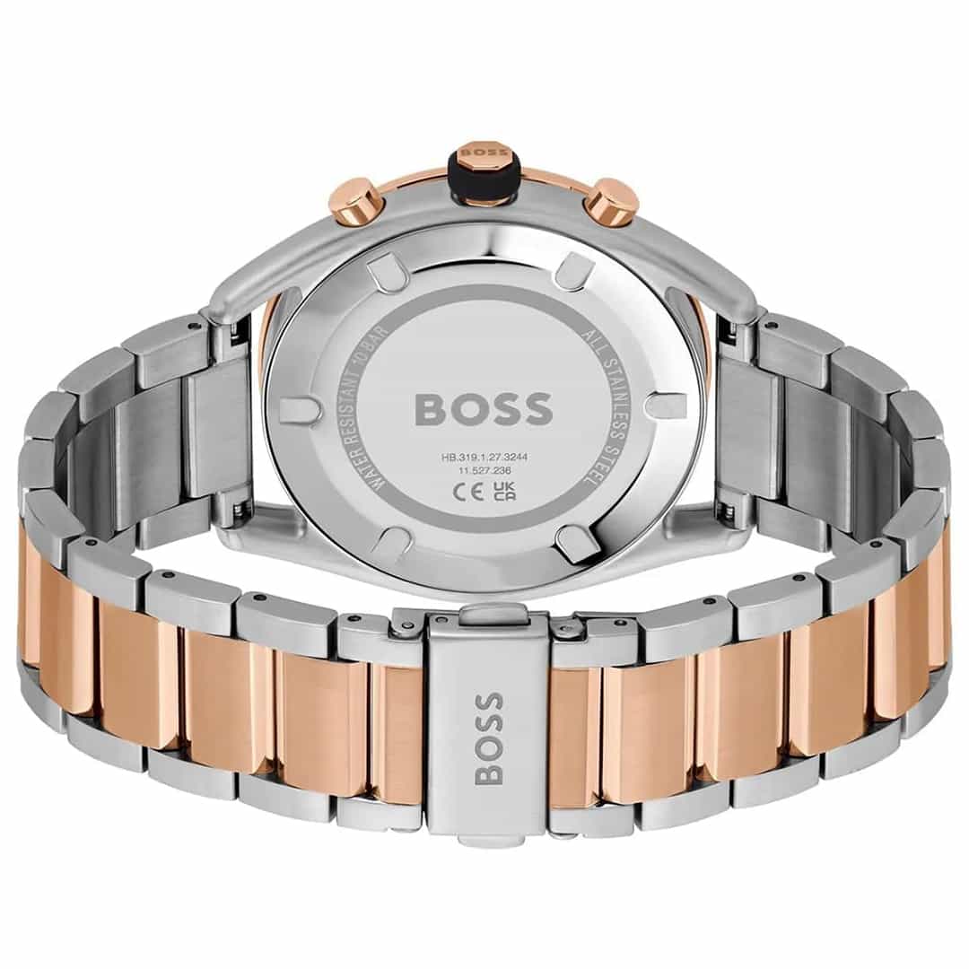 Pogled na zadnjo stran ure Hugo Boss 1514026 s kovinskim paščkom in gravuro