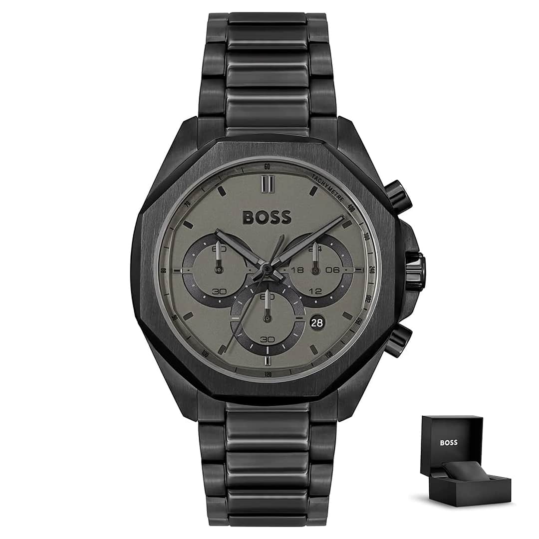 Moška ura Hugo Boss Cloud 1514016 z darilno škatlico – siva številčnica in črn kovinski pašček
