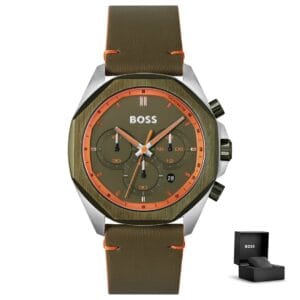 Hugo Boss Cloud 1514018 z darilno škatlico – zelena številčnica z oranžnimi detajli
