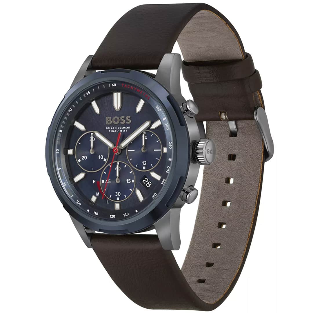 Kronografska ura Hugo Boss Solgrade 1514030 z rdečo sekundno kazalčko in temno modrim okvirjem