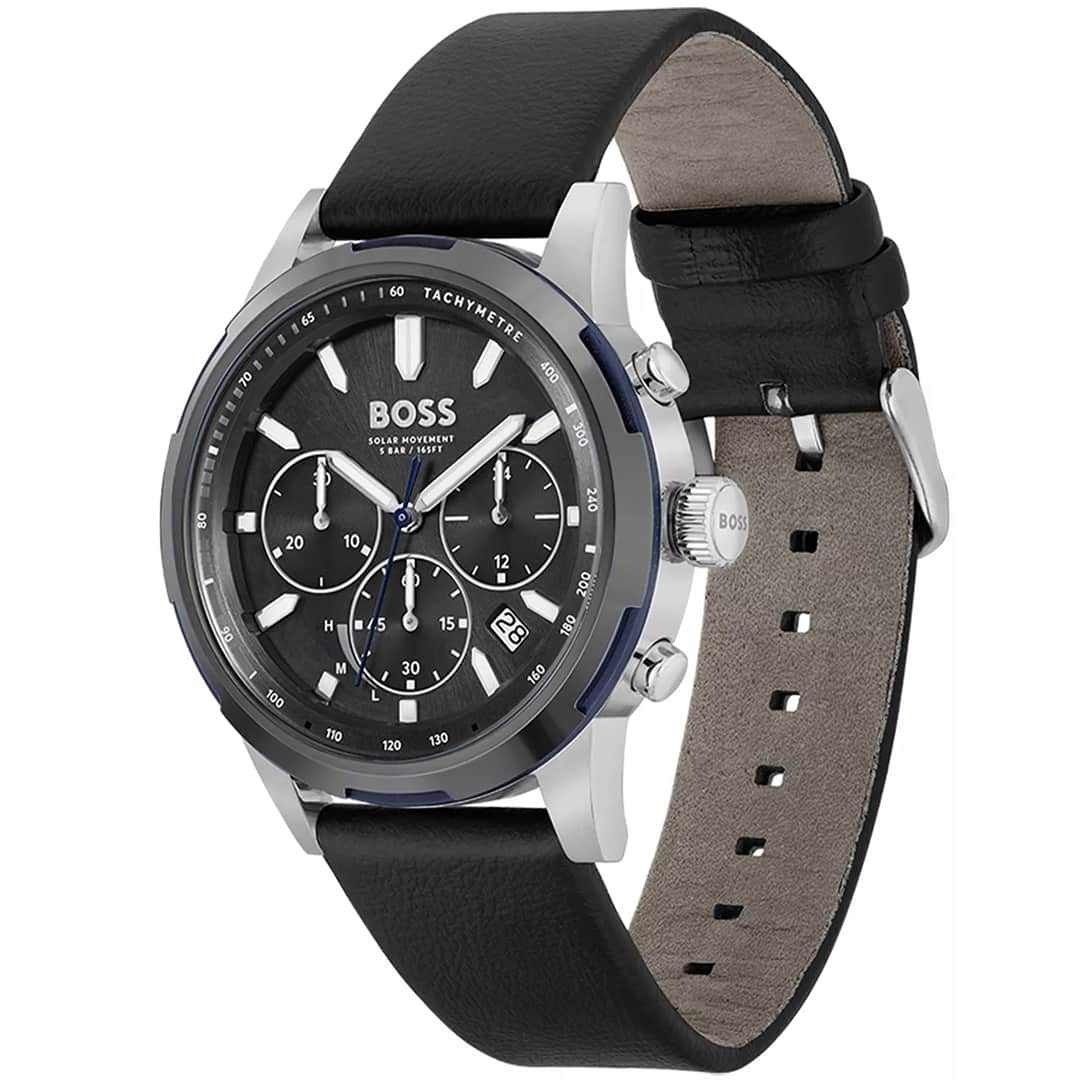 Kronografska ura Hugo Boss Solgrade 1514031 s srebrnim ohišjem in črnim paščkom