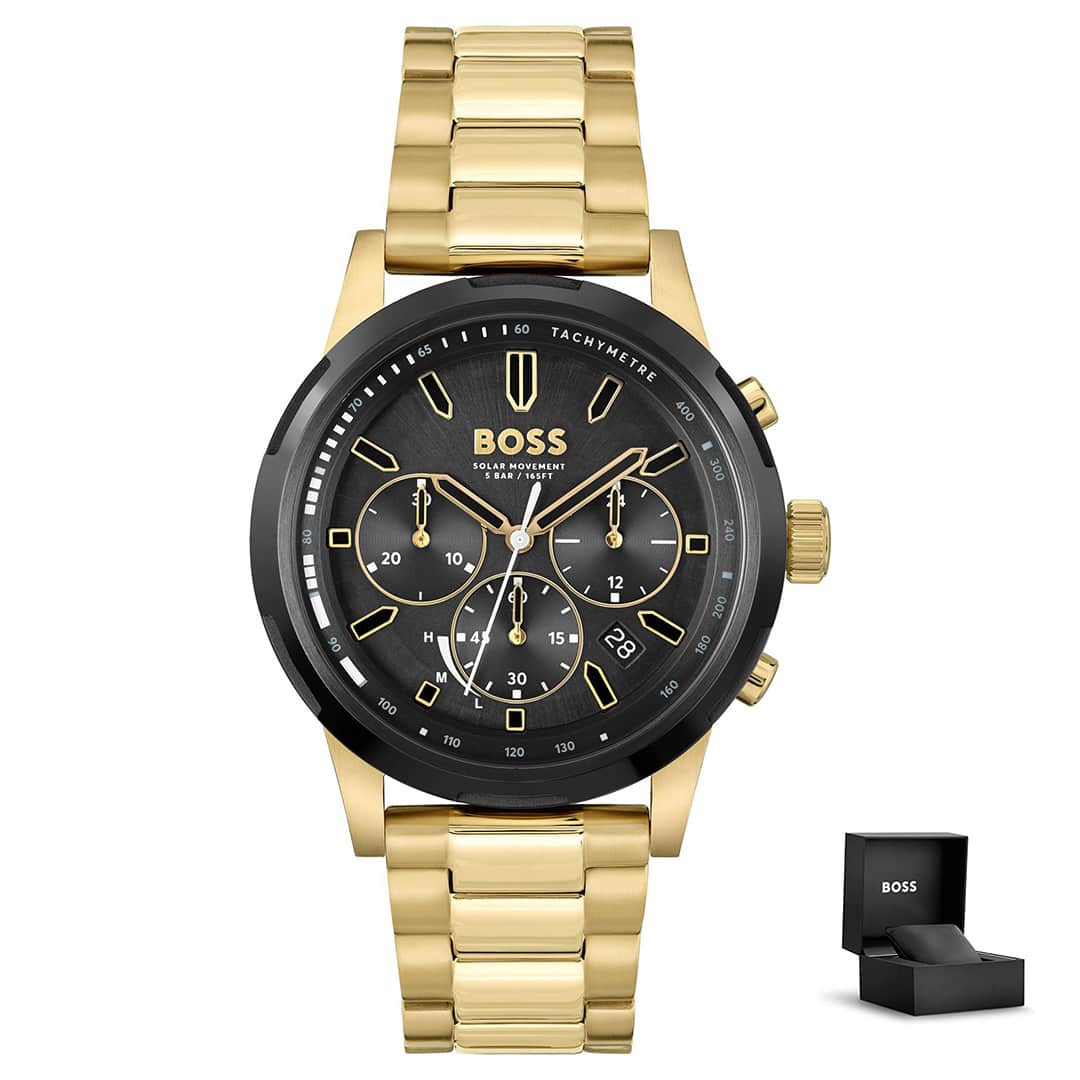 Moška ura Hugo Boss Solgrade 1514033 z zlato kovinsko zapestnico in darilno škatlico